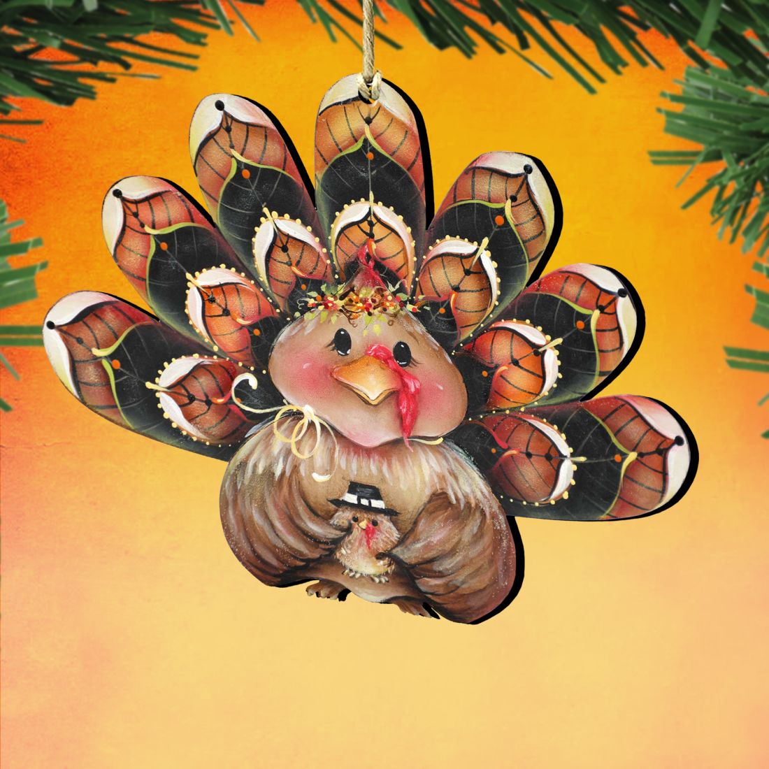 Be Thankful Turkey Sitter Wooden Ornaments