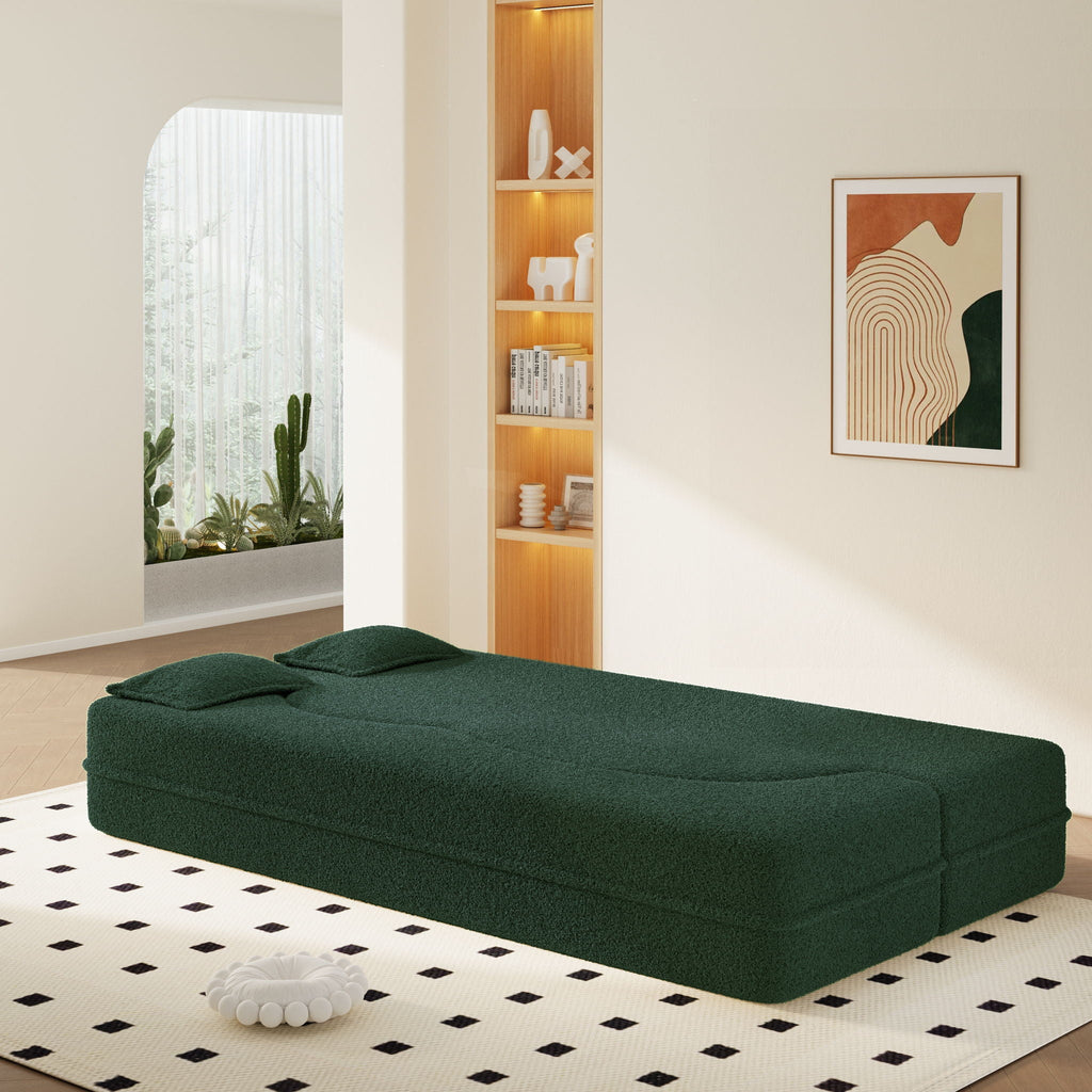 Modern Floor Sleeper Sofa Bed with 2 Pillows - Convertible Twin Size Folding Futon
