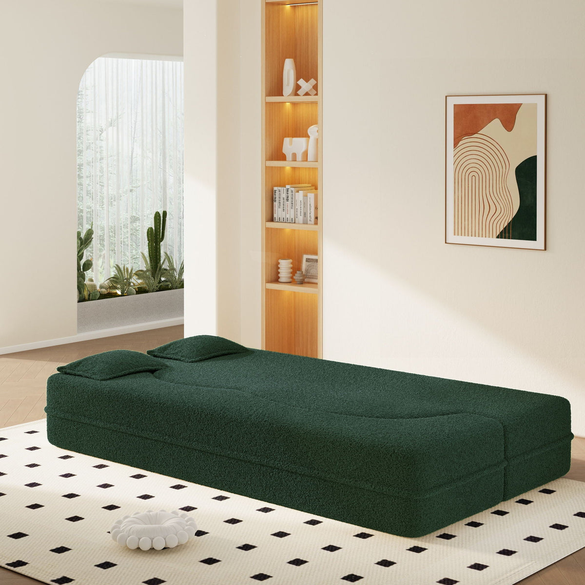 Modern Floor Sleeper Sofa Bed with 2 Pillows - Convertible Twin Size Folding Futon
