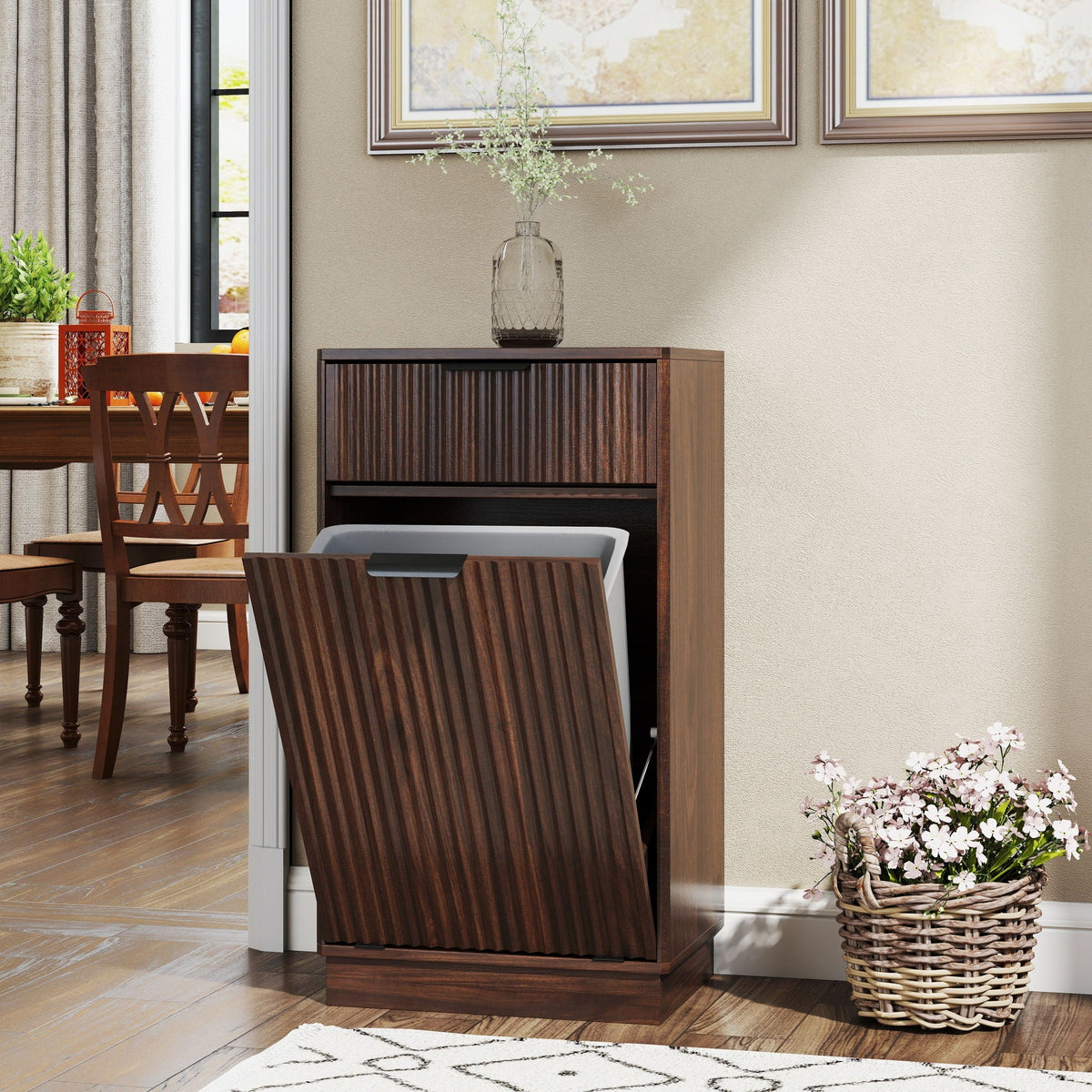 Tilt-Out Trash Cabinet with Wave-Textured Drawer