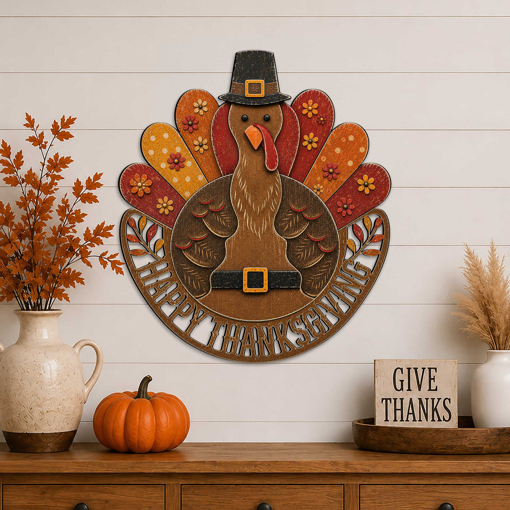 Handcrafted Thanksgiving Turkey Wooden Door Hanger