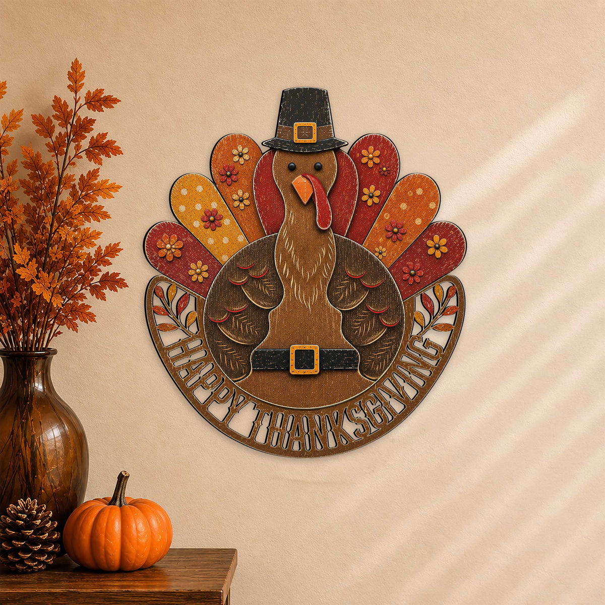 Handcrafted Thanksgiving Turkey Wooden Door Hanger