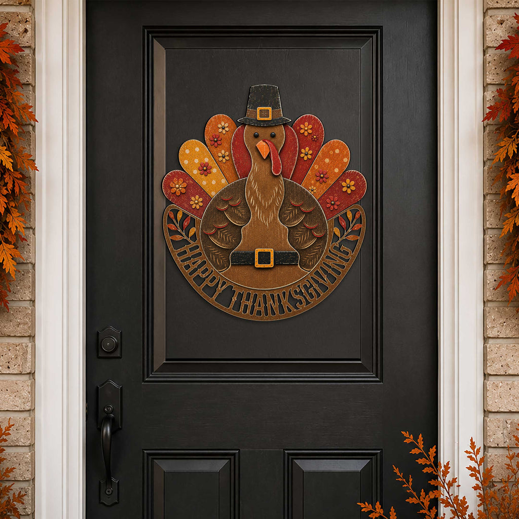 Handcrafted Thanksgiving Turkey Wooden Door Hanger