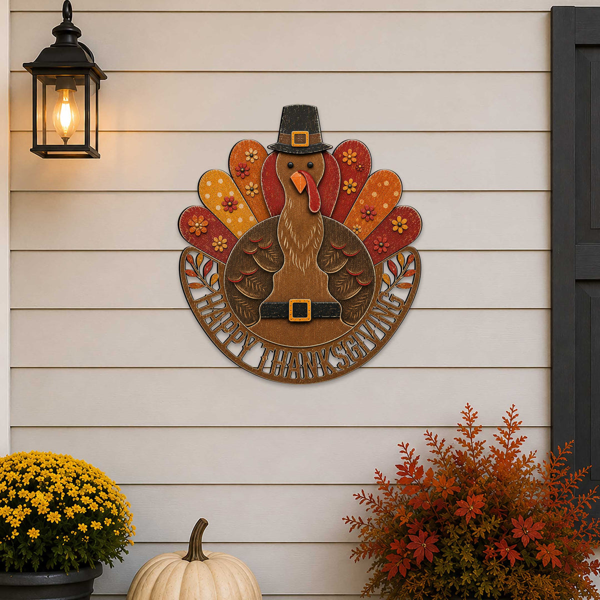 Handcrafted Thanksgiving Turkey Wooden Door Hanger