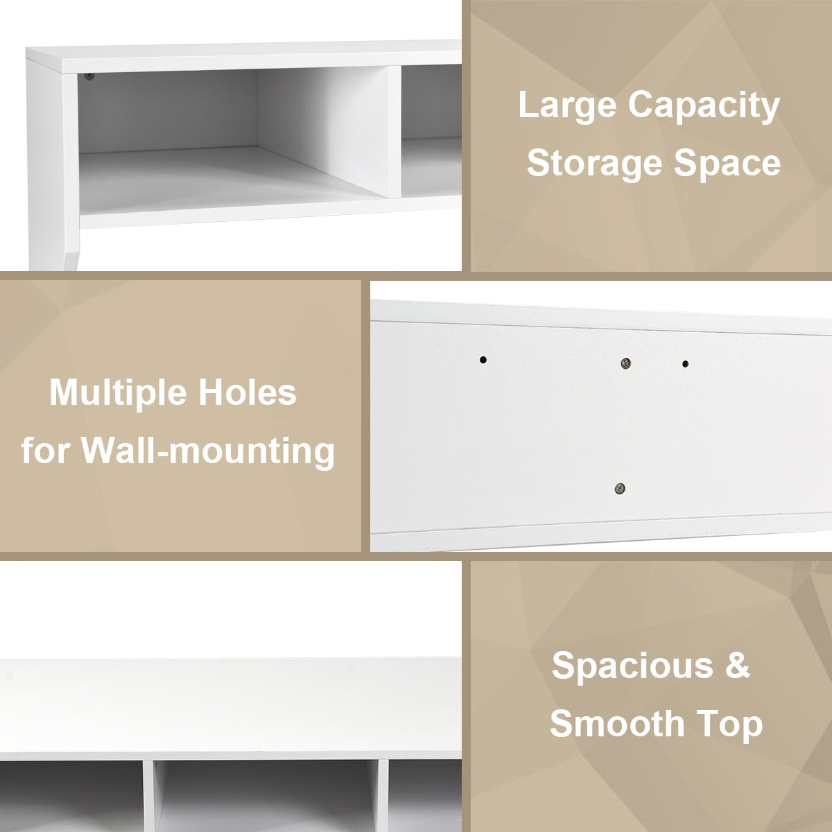 Wall-Mounted Floating Desk with Storage Shelf – White
