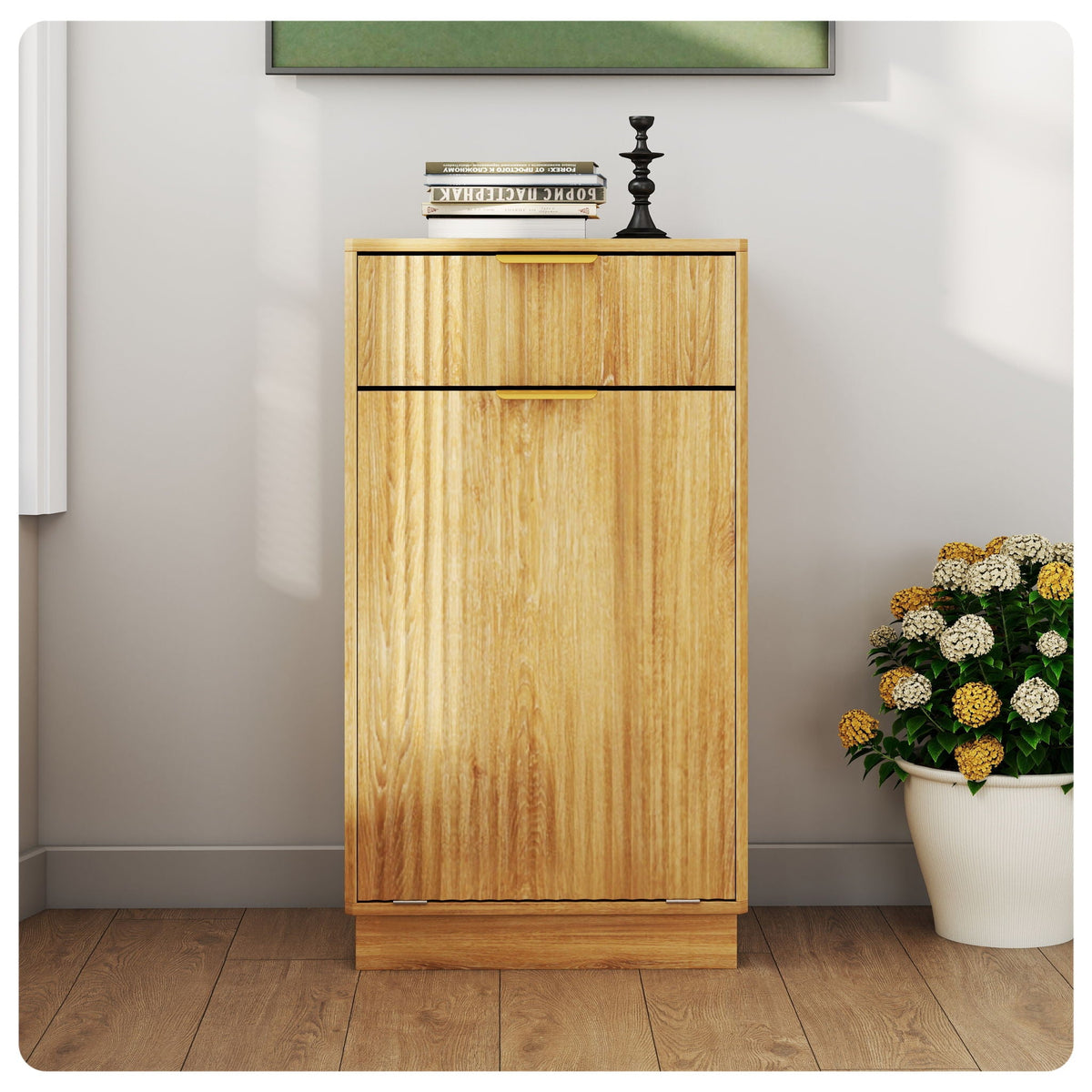 Tilt-Out Trash Cabinet with Wave-Textured Drawer
