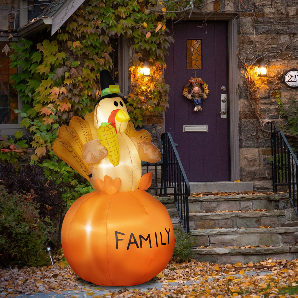 HOMCOM Light-Up Thanksgiving Turkey Inflatable, 4.9 ft