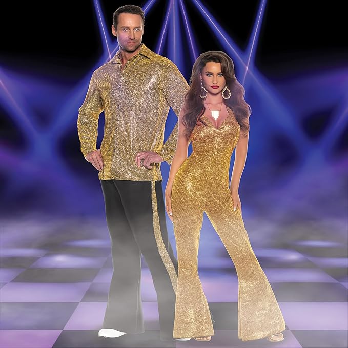 Women's Gold Disco Jumpsuit Costume