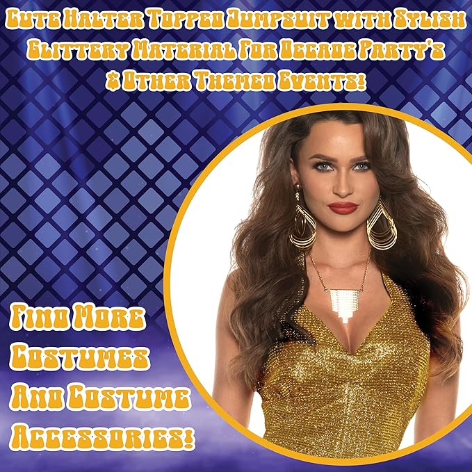 Women's Gold Disco Jumpsuit Costume