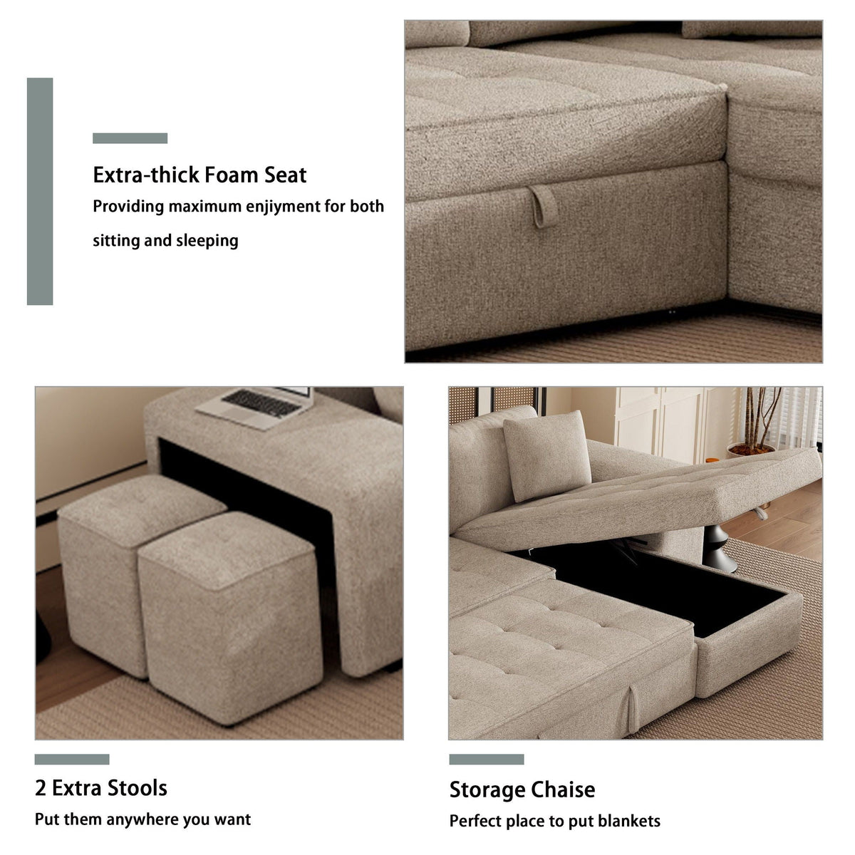Modern L-Shape 3 Seat Reversible Sectional