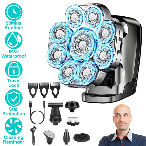 6-in-1 Rechargeable Electric Head Shaver & Grooming Kit