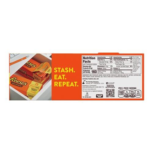 Reeses Milk Chocolate Snack Size Peanut 13.75 Oz 25 Pieces