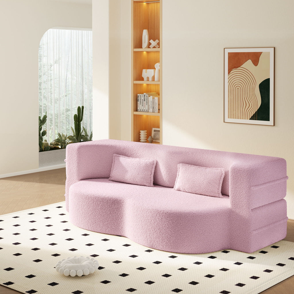 Modern Floor Sleeper Sofa Bed with 2 Pillows - Convertible Twin Size Folding Futon