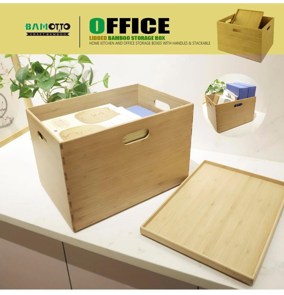 Open Box New  BAMOTTO Lidded Bamboo Storage Bins & Box/Cube/Basket, Home Kitchen and Office Storage Boxes with Handles & Stackable for Organizer Table