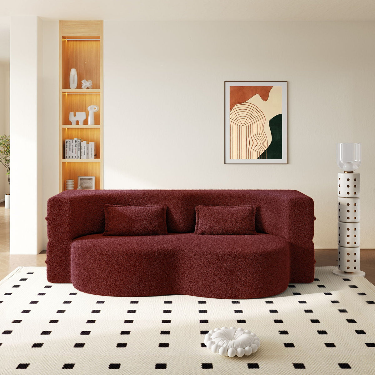 Modern Floor Sleeper Sofa Bed with 2 Pillows - Convertible Twin Size Folding Futon