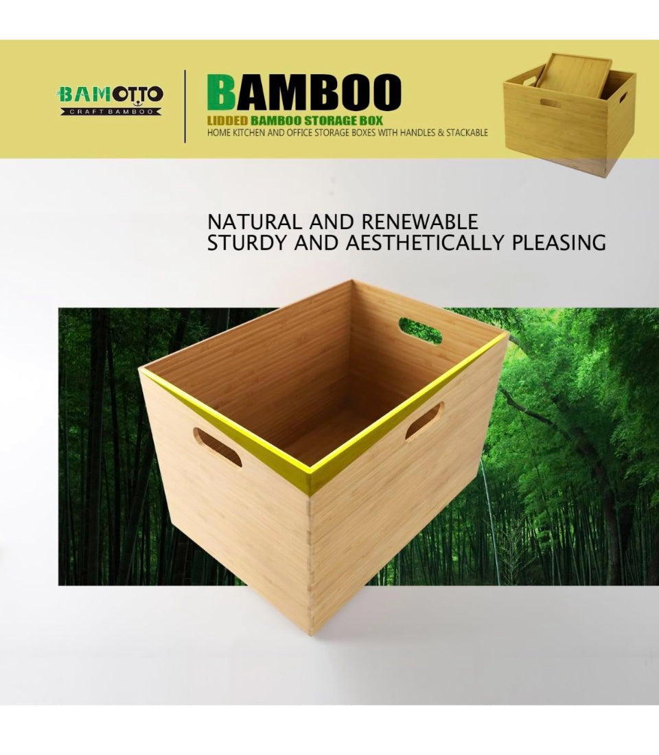 Open Box New  BAMOTTO Lidded Bamboo Storage Bins & Box/Cube/Basket, Home Kitchen and Office Storage Boxes with Handles & Stackable for Organizer Table