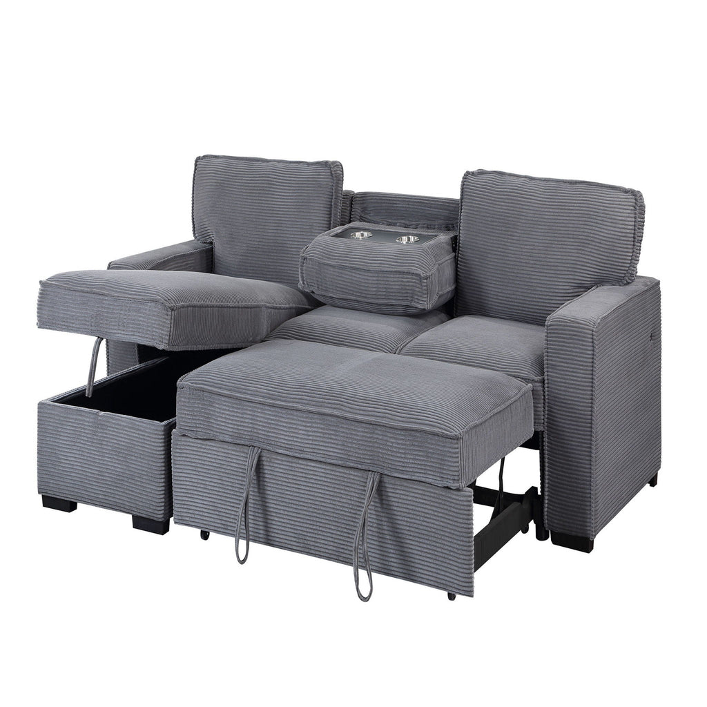 Dark Gray Pull-Out Sleeper Sectional with Cup Holders