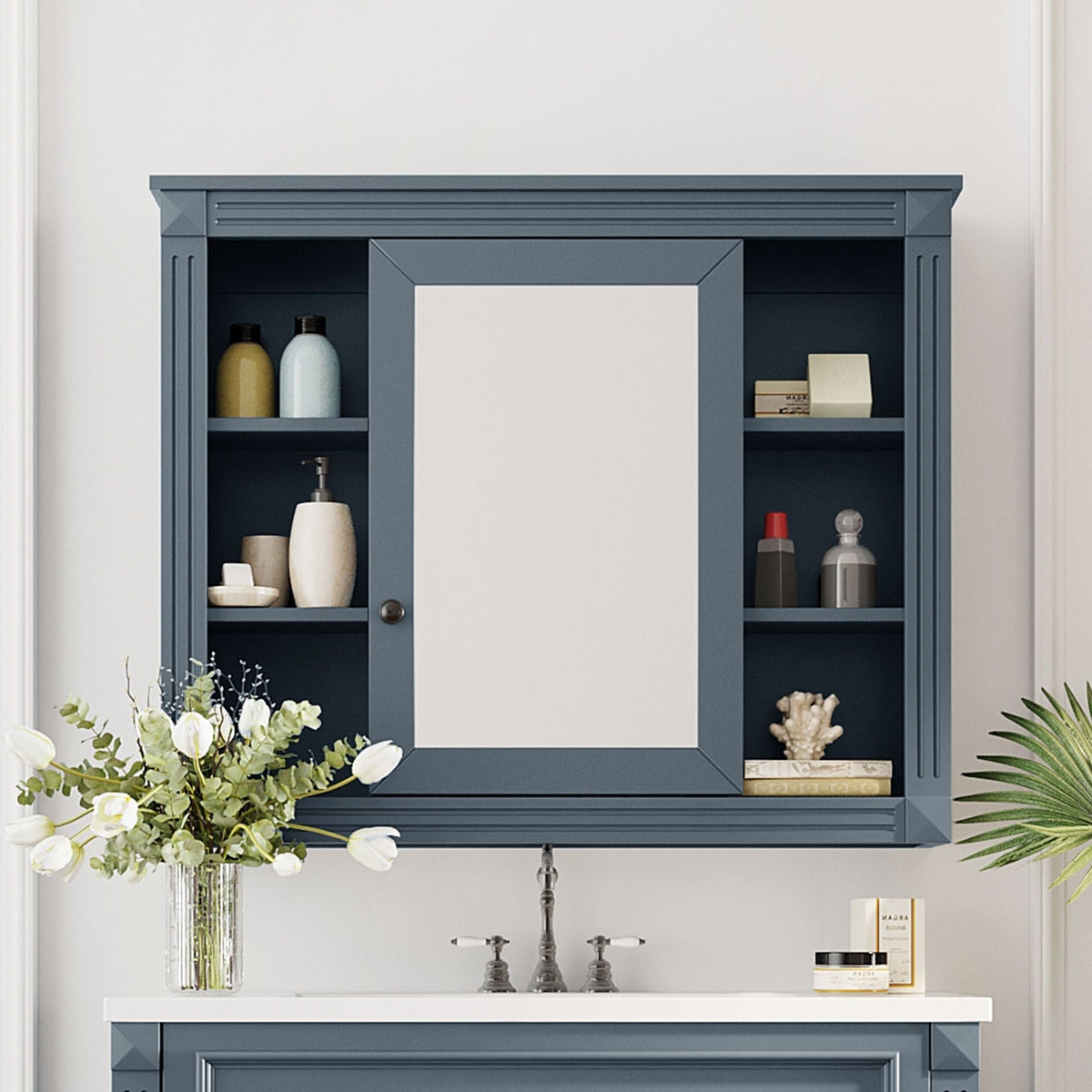 Bathroom Wall Cabinet with Mirror & Towel Rod