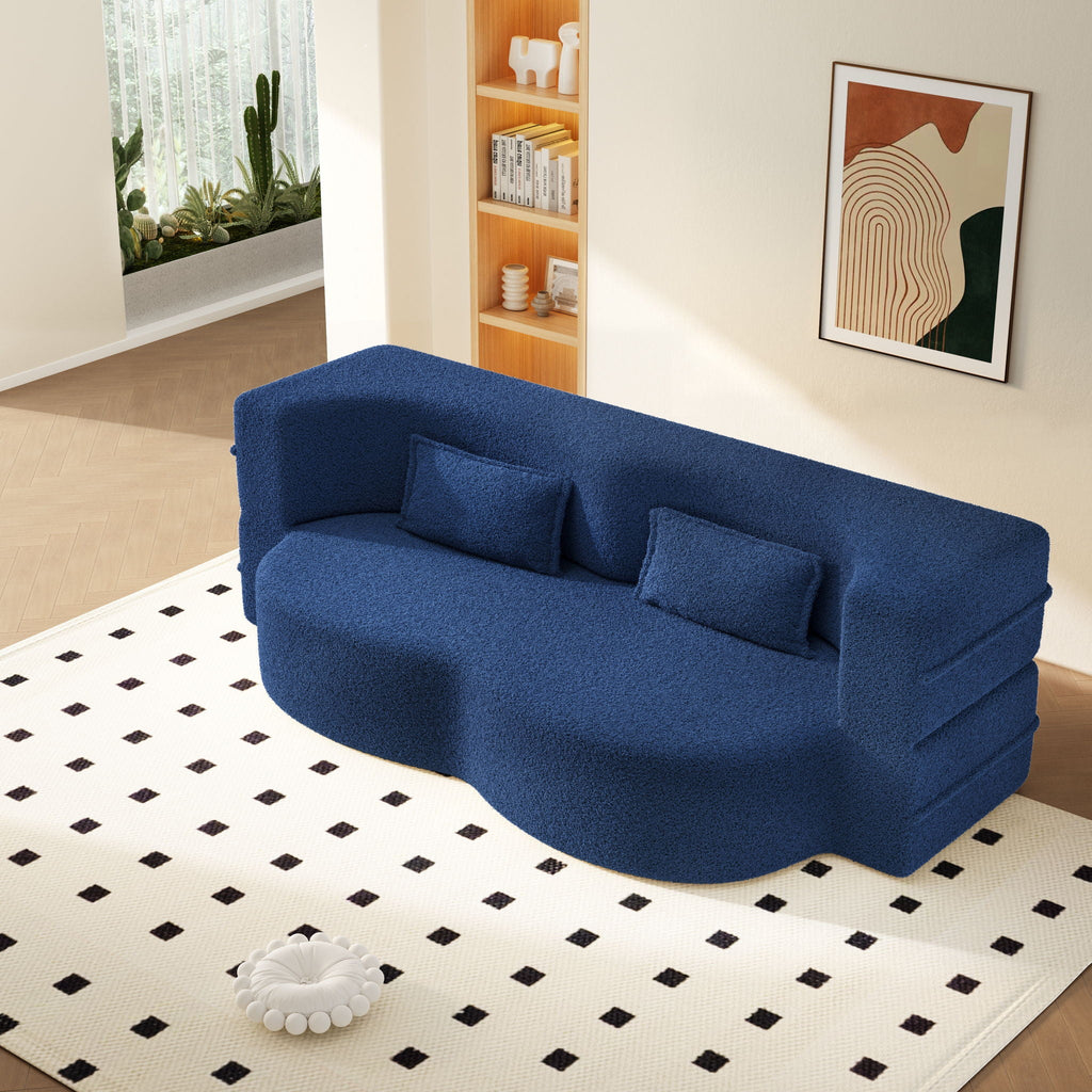 Modern Floor Sleeper Sofa Bed with 2 Pillows - Convertible Twin Size Folding Futon