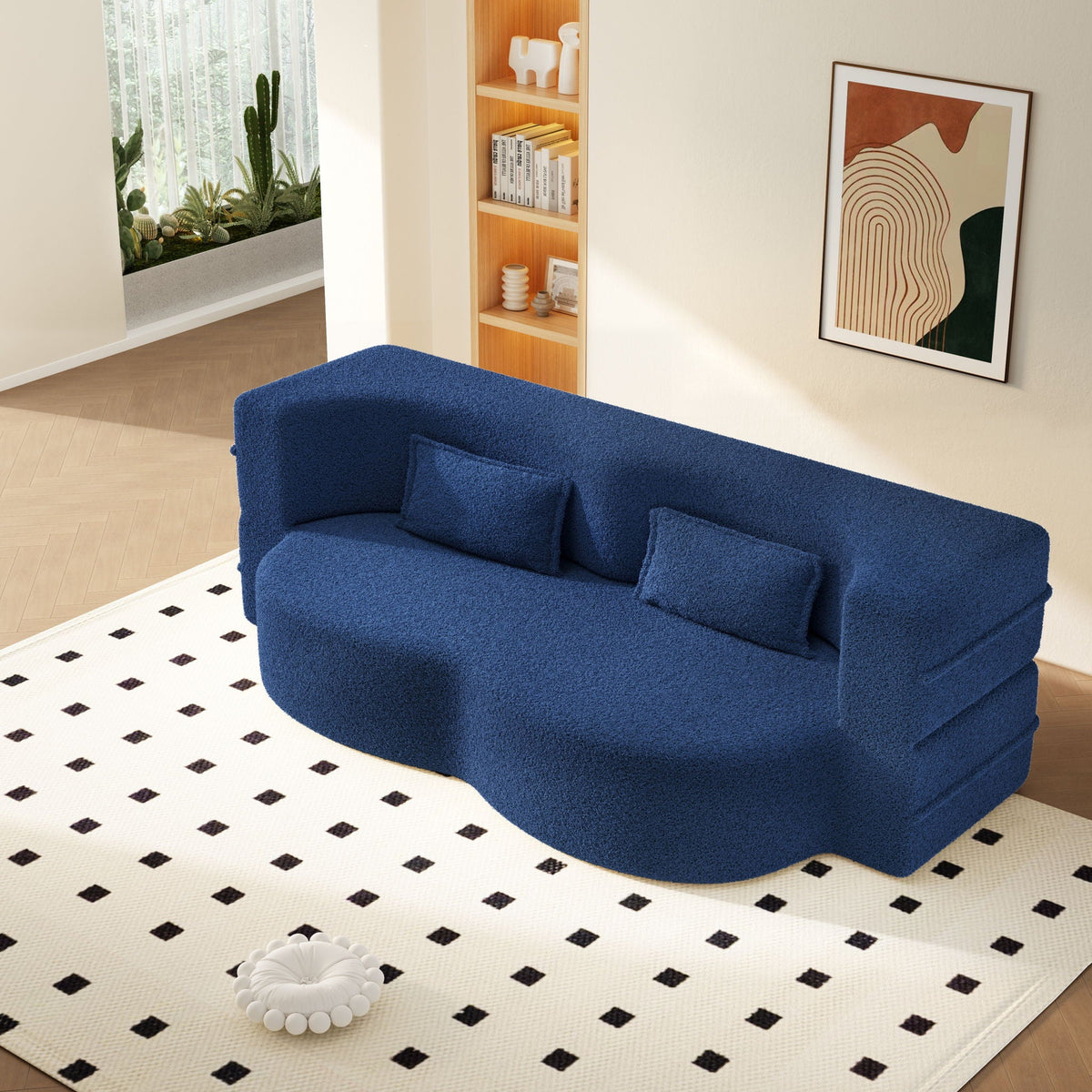 Modern Floor Sleeper Sofa Bed with 2 Pillows - Convertible Twin Size Folding Futon