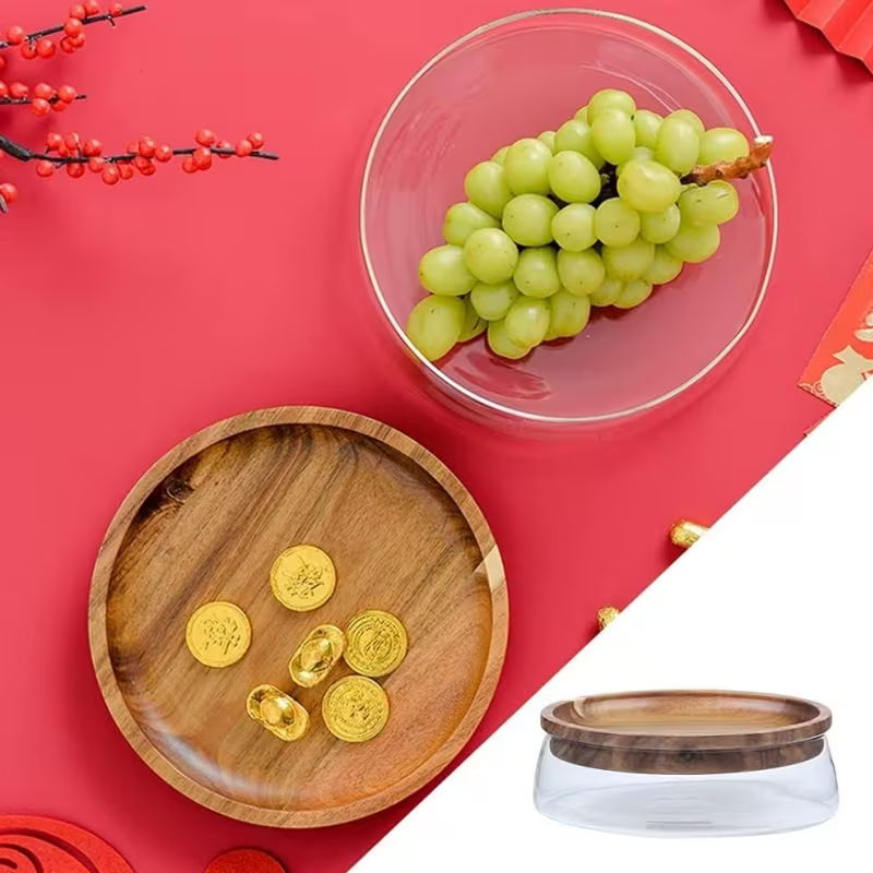 2-Piece Glass Candy Storage Box with Wooden Lid