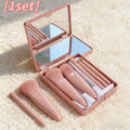 Pink 5-Piece Makeup Brush Set with Compact Mirror