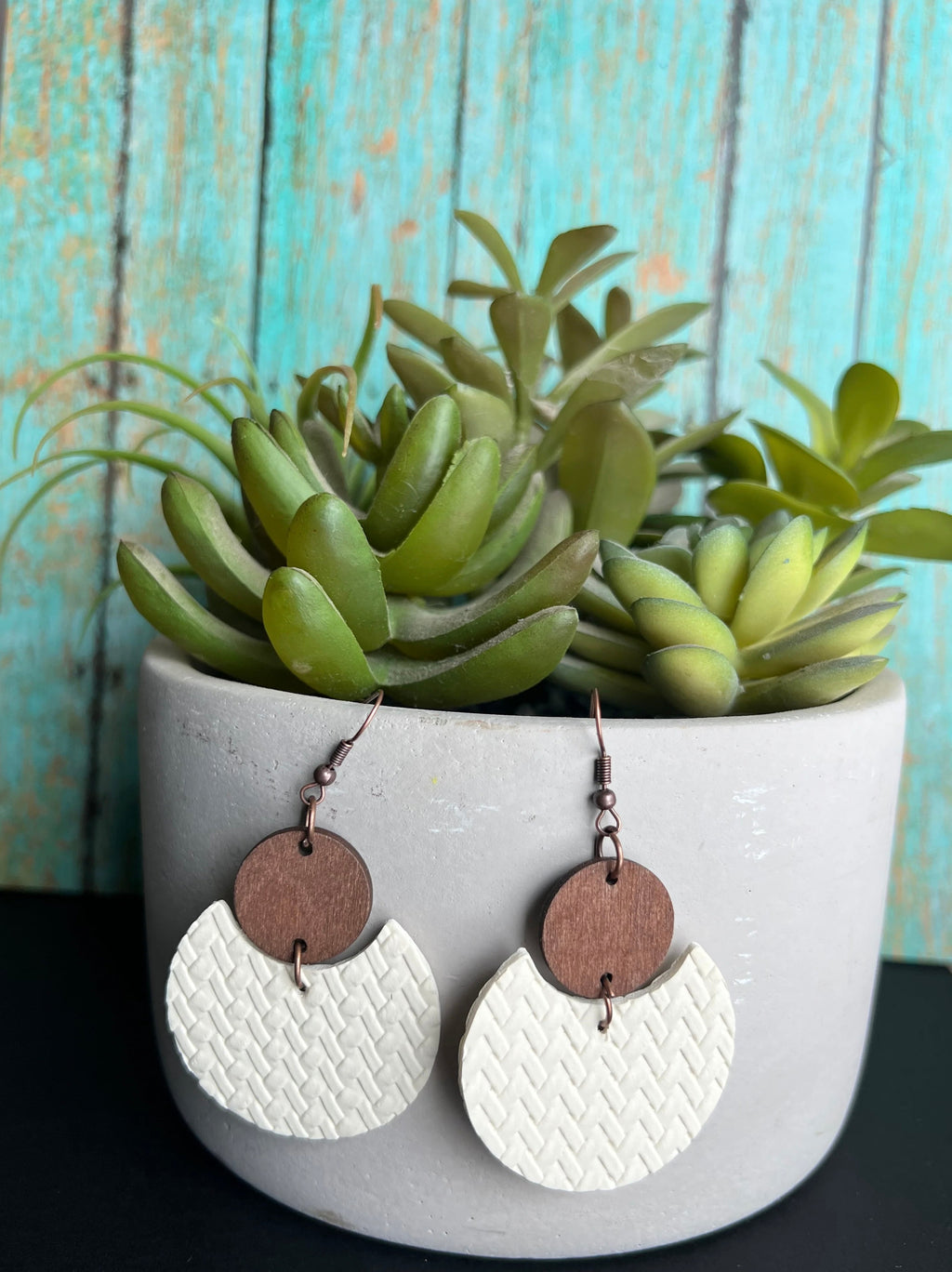 Beautiful Wood and Cream Drop Earrings