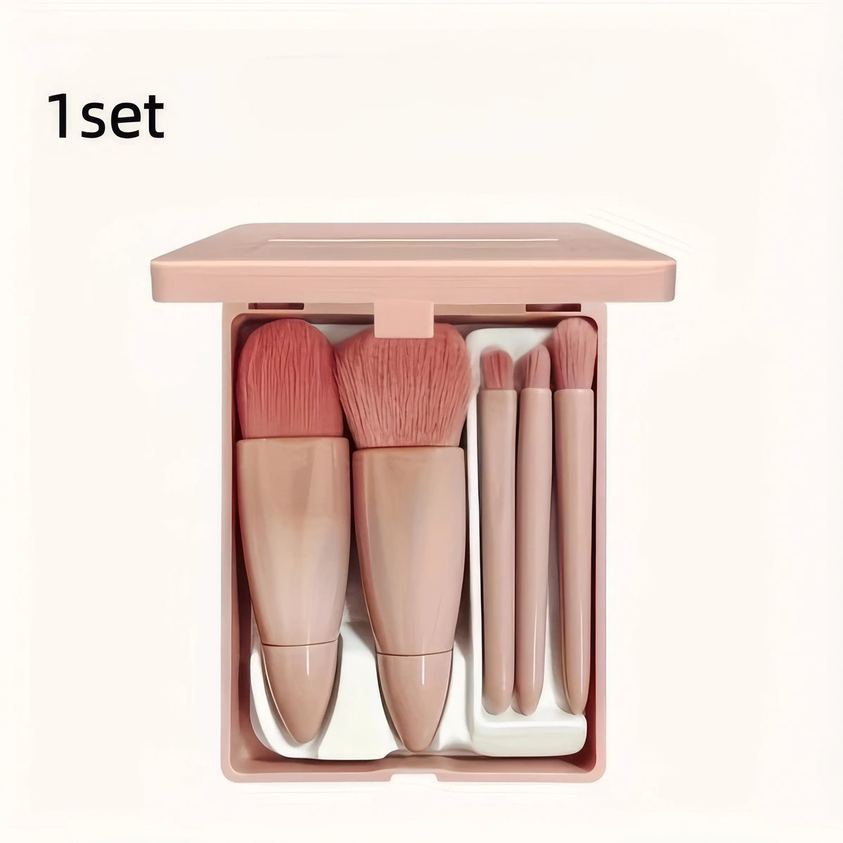 Pink 5-Piece Makeup Brush Set with Compact Mirror