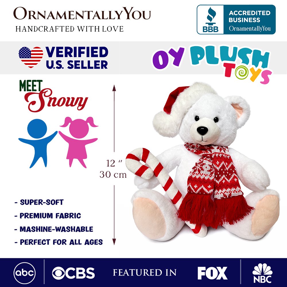 Snowy Polar Bear Christmas Plush, 12 in