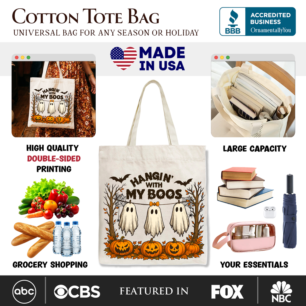 Boho Ghost & Pumpkin Halloween Tote