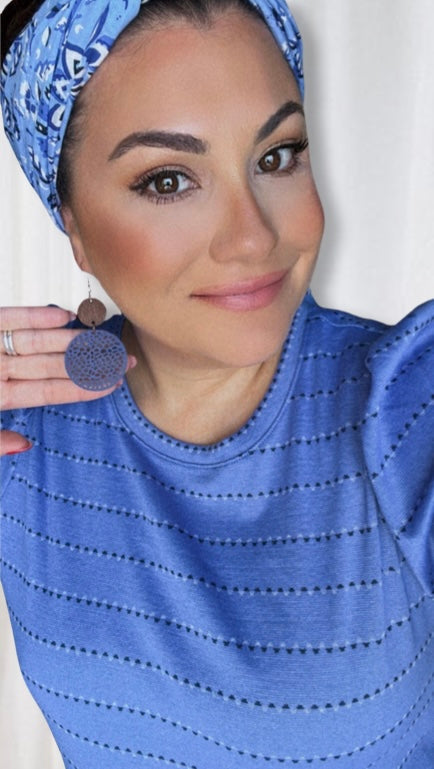 Beautiful Navy Blue Leather and Wood Earrings
