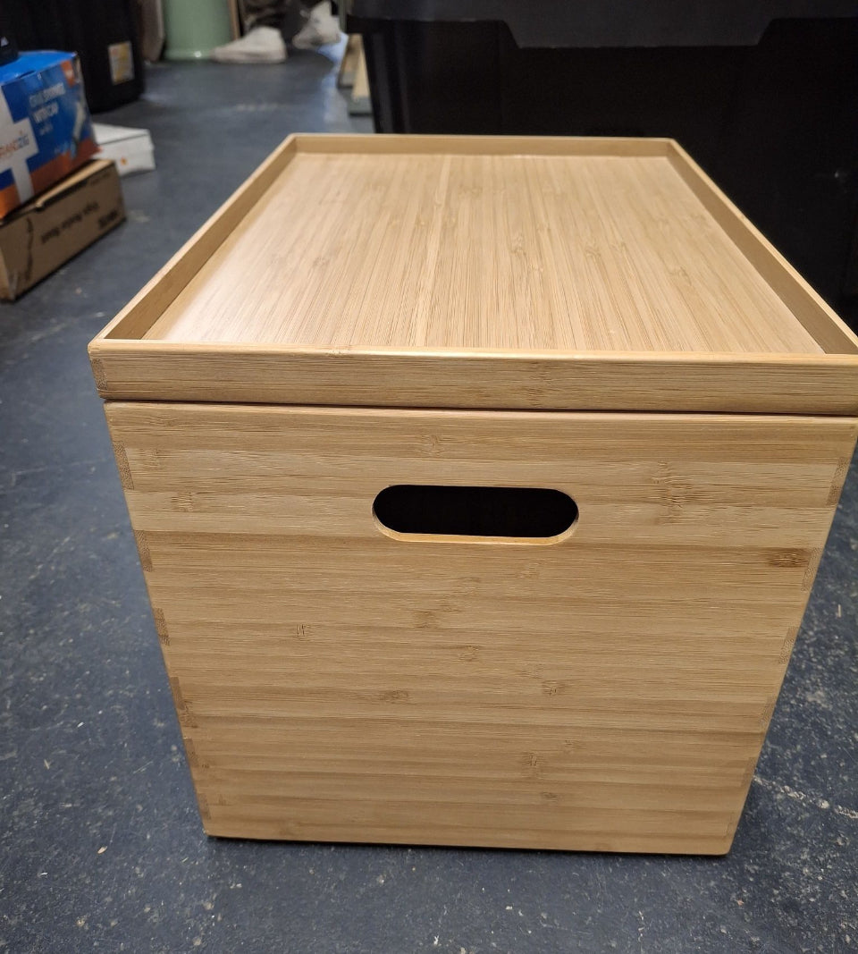 Open Box New  BAMOTTO Lidded Bamboo Storage Bins & Box/Cube/Basket, Home Kitchen and Office Storage Boxes with Handles & Stackable for Organizer Table