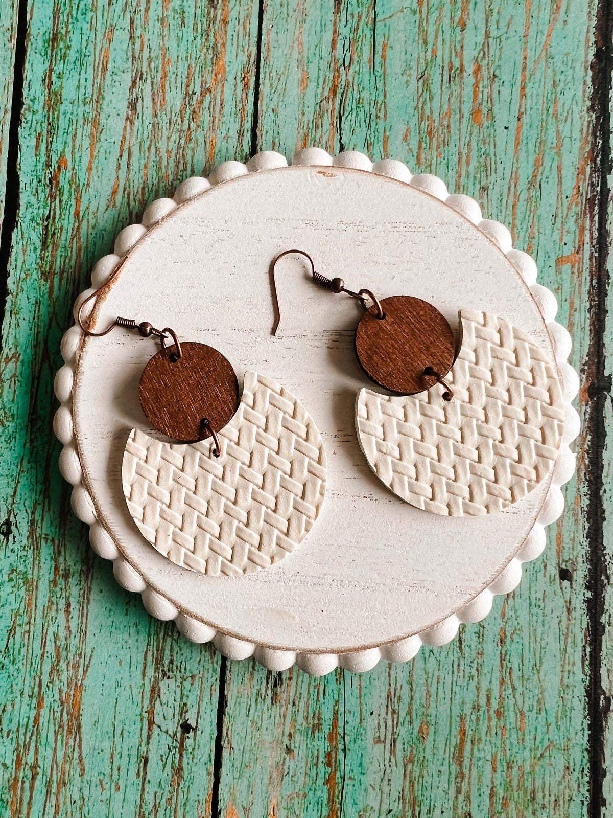 Beautiful Wood and Cream Drop Earrings