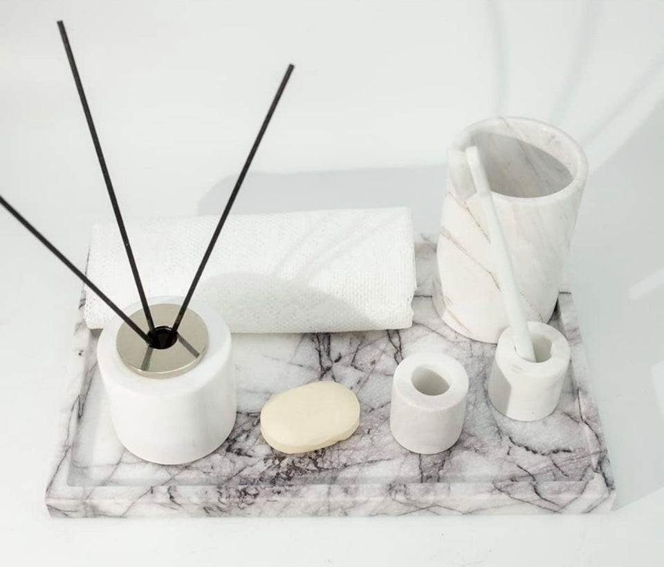 Open box DUANYAN Real Luxurious Vanity Tray Natural Genuine Marble Storage Tray for Home Decor Stone Tray for Bathroom/Kitchen/Vanity/Dresser Non-Res