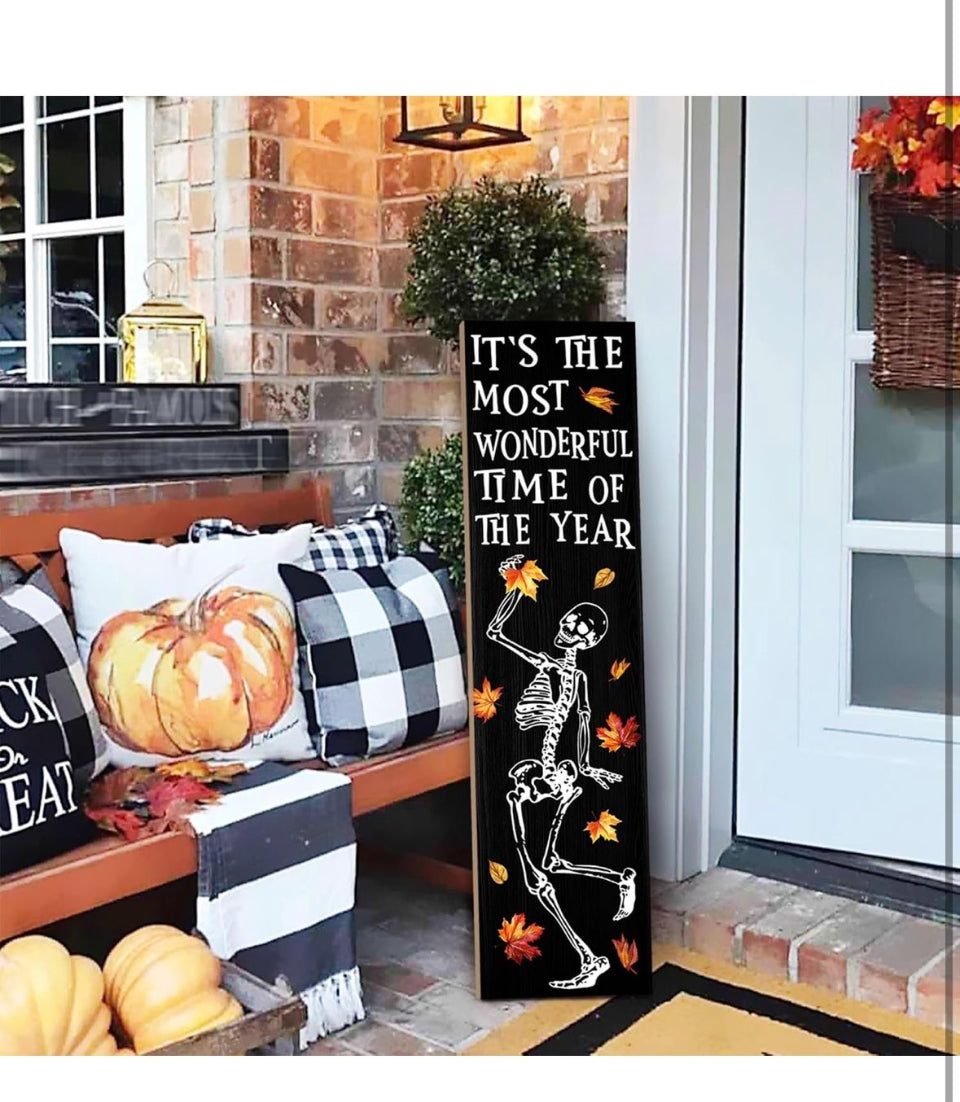 WUAHON Halloween Skull Porch Sign, Open-Box New