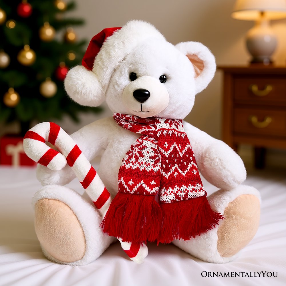 Snowy Polar Bear Christmas Plush, 12 in