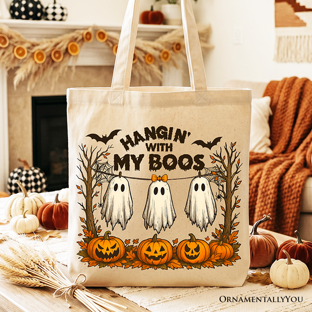 Boho Ghost & Pumpkin Halloween Tote