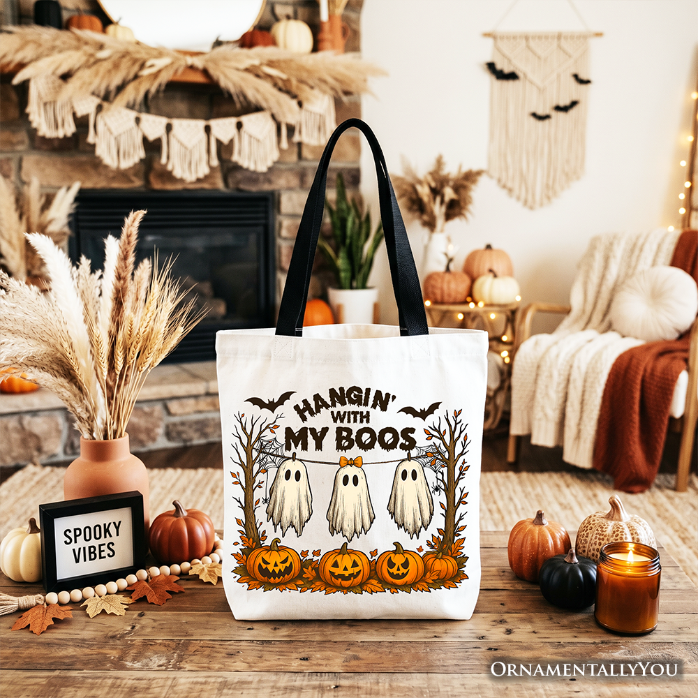Boho Ghost & Pumpkin Halloween Tote