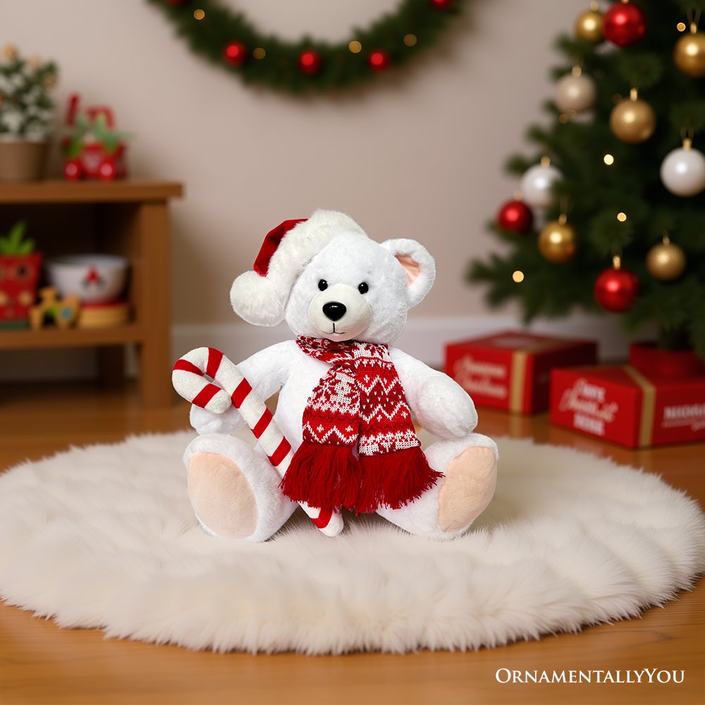 Snowy Polar Bear Christmas Plush, 12 in