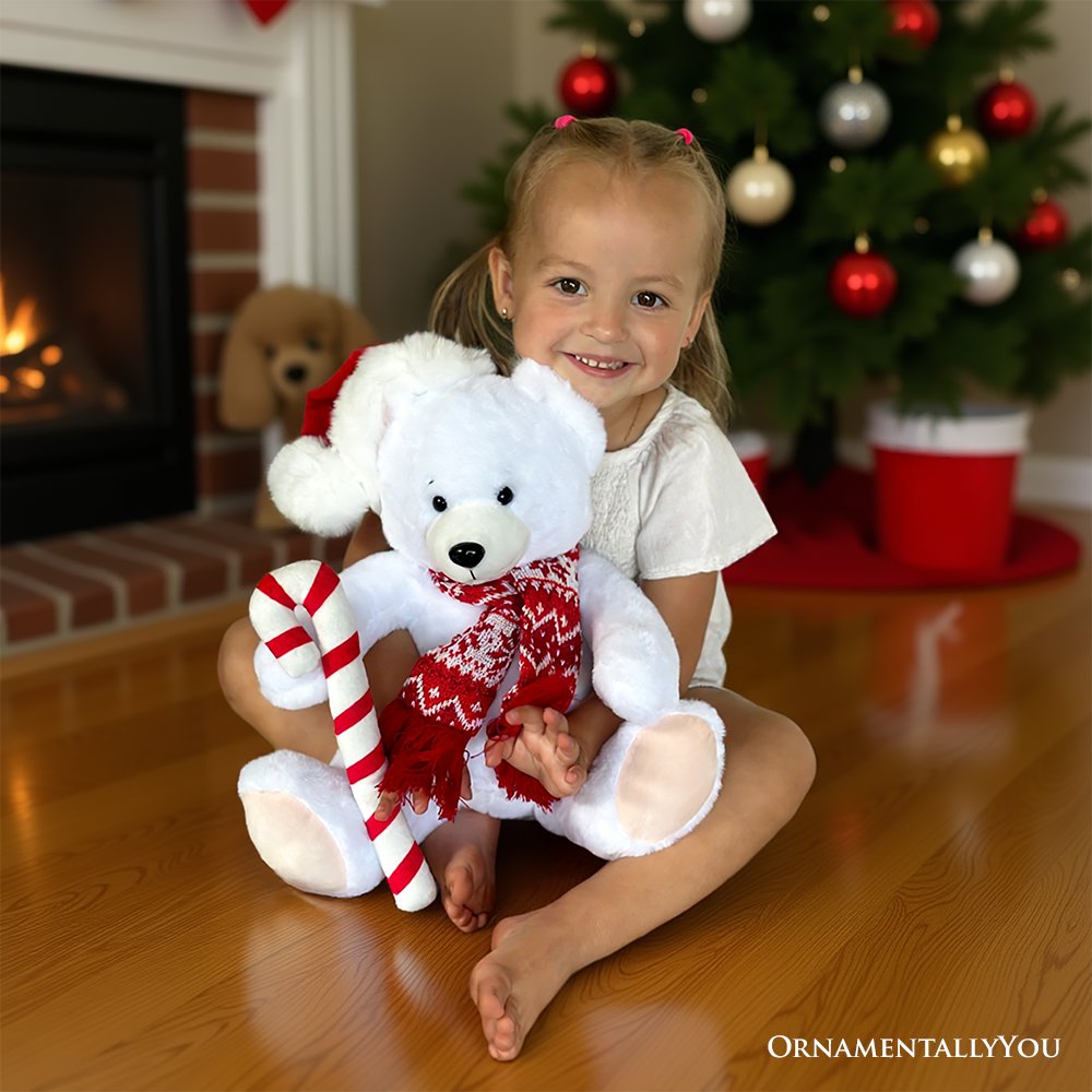 Snowy Polar Bear Christmas Plush, 12 in