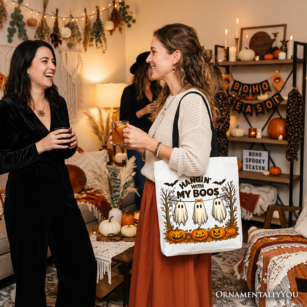Boho Ghost & Pumpkin Halloween Tote