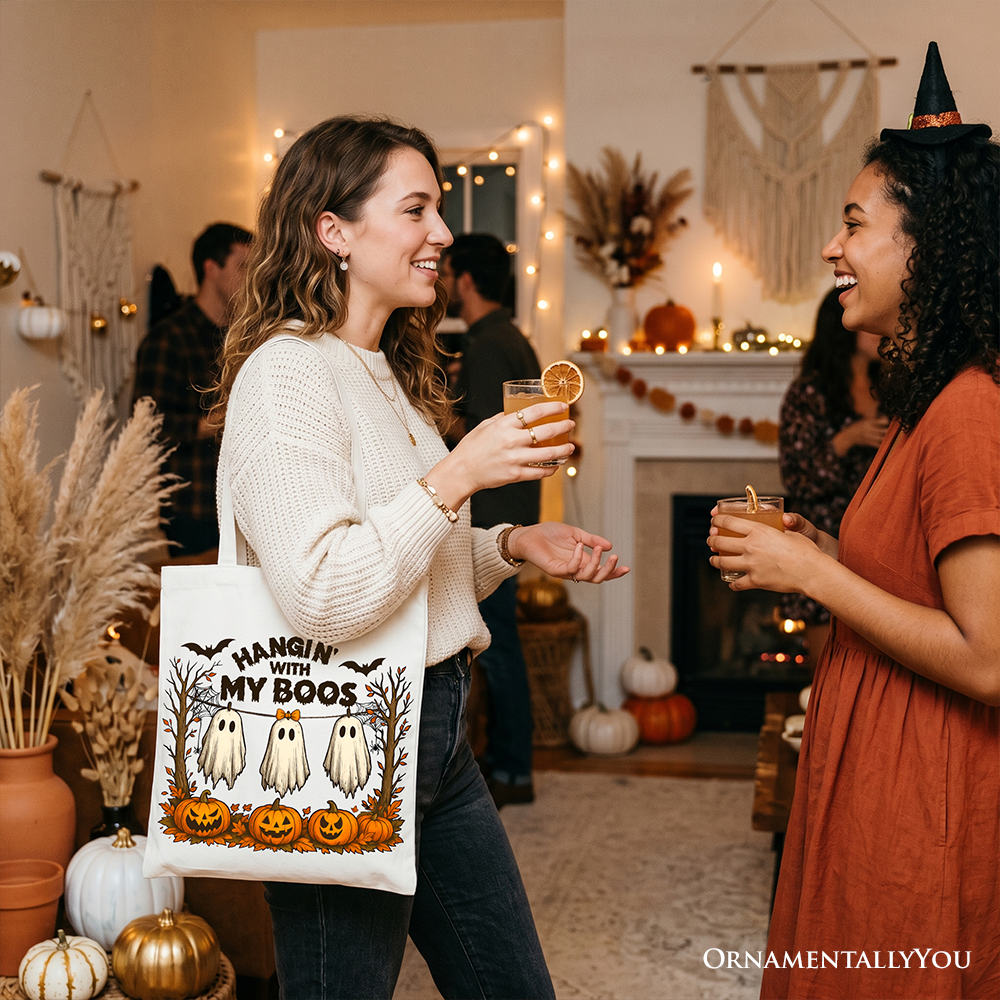 Boho Ghost & Pumpkin Halloween Tote