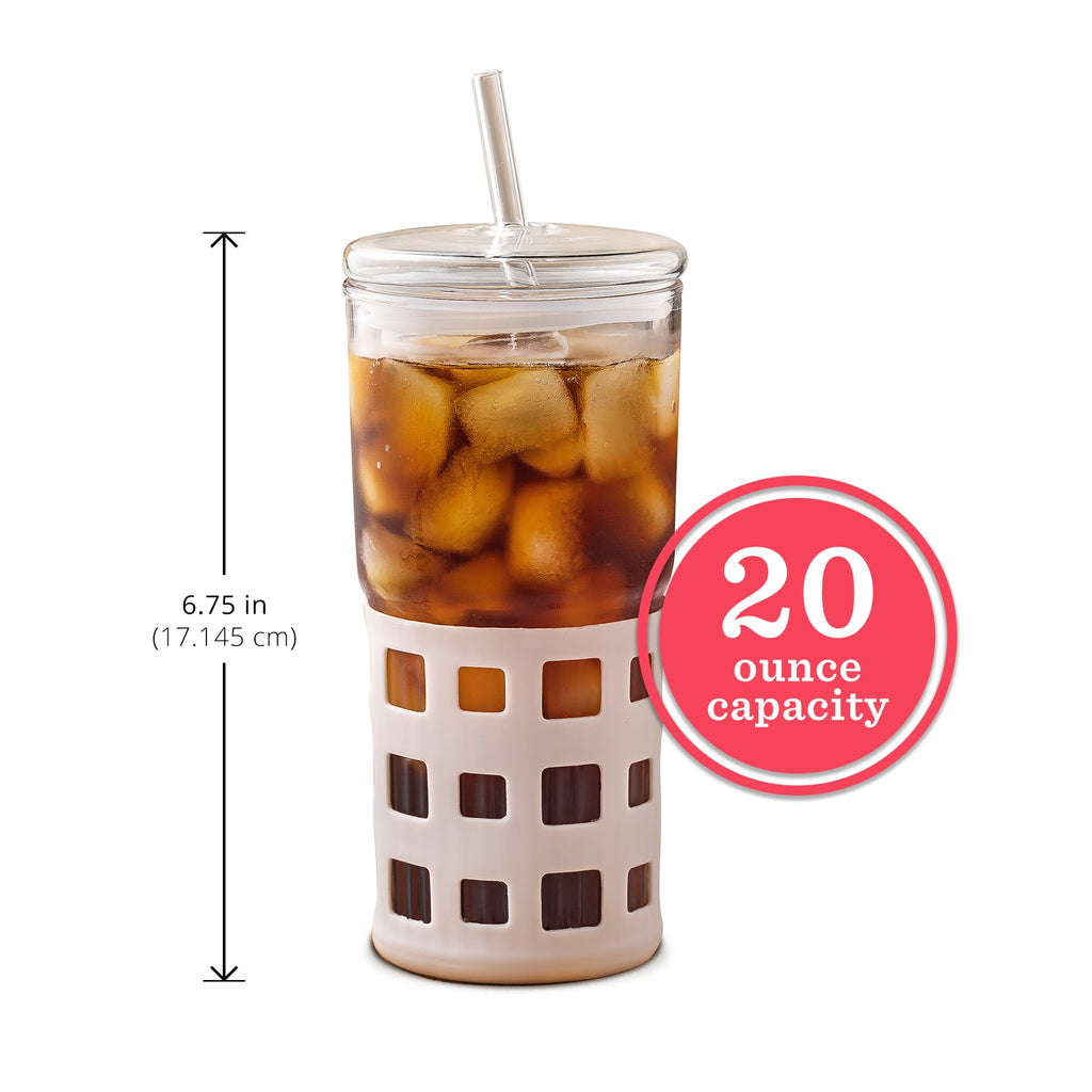 All Glass Juice Tumblers with Lid 20 oz 2 Pack