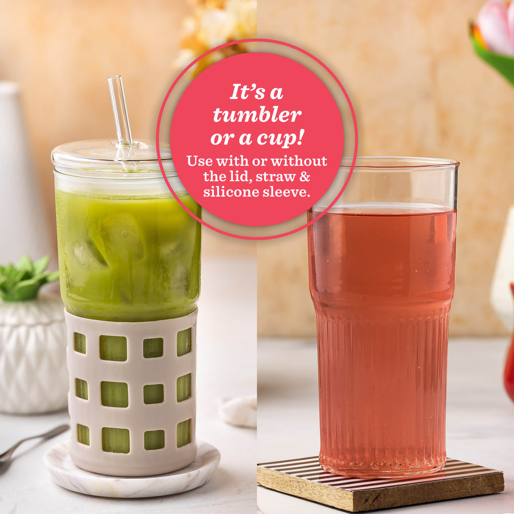 All Glass Juice Tumblers with Lid 20 oz 2 Pack