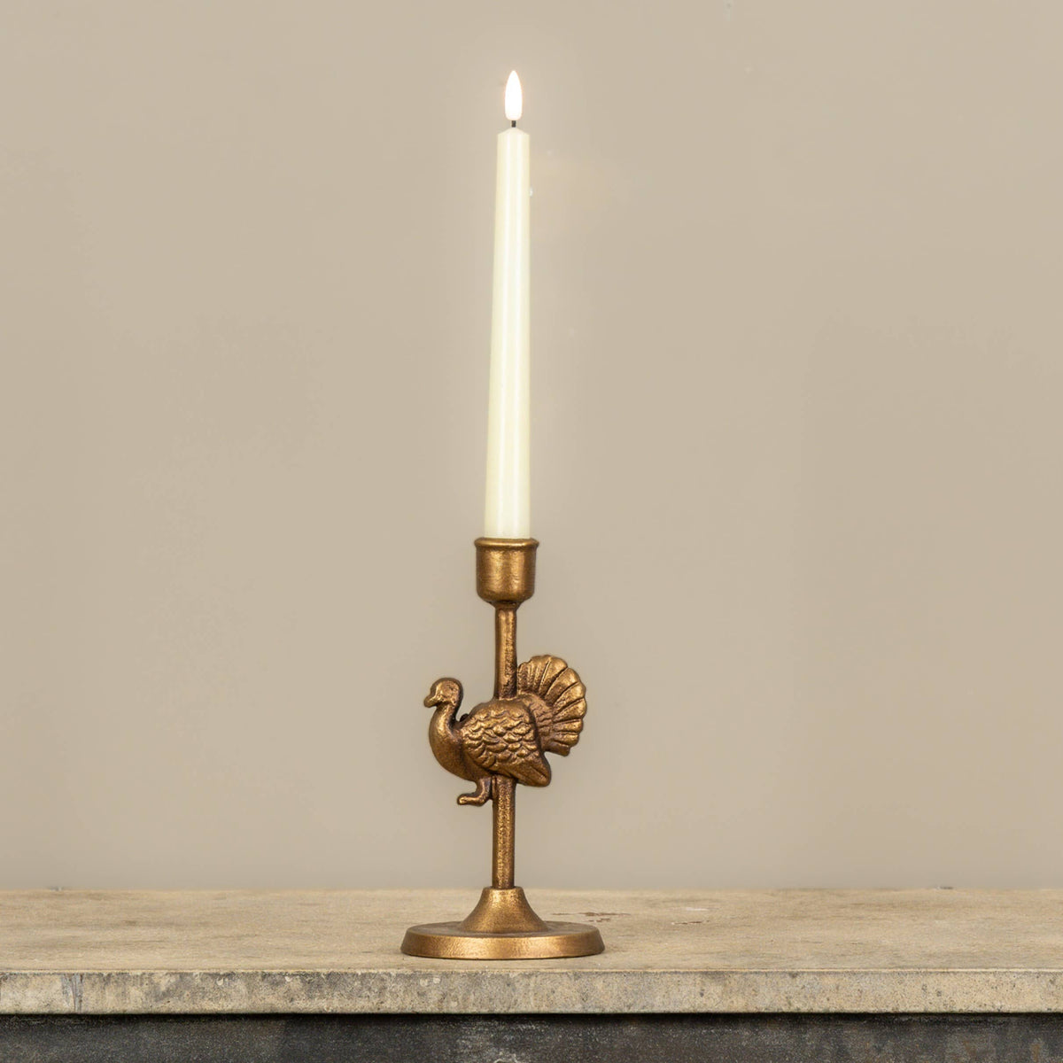 Gold Turkey Taper Candle Holder, 8 in