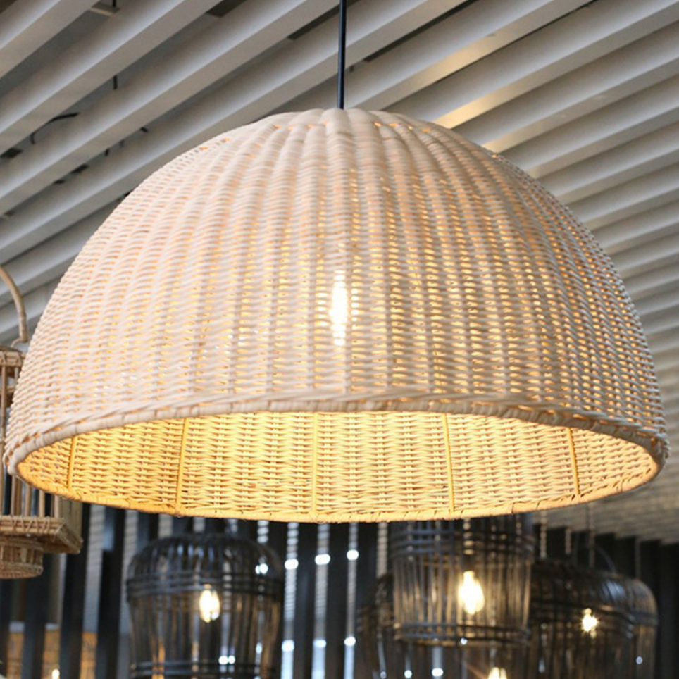 Organic Rattan Hemisphere  Pendant Light | Wabi-Sabi Home Decor