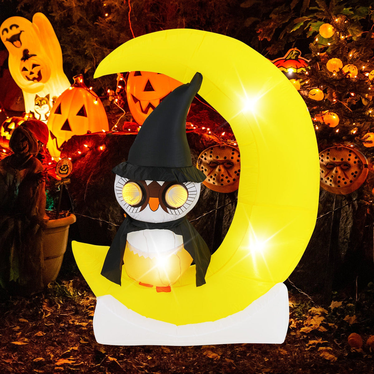 Light-Up Halloween Owl & Moon Inflatable