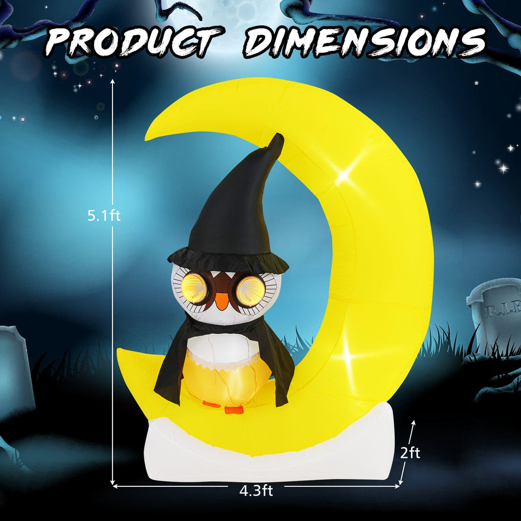 Light-Up Halloween Owl & Moon Inflatable