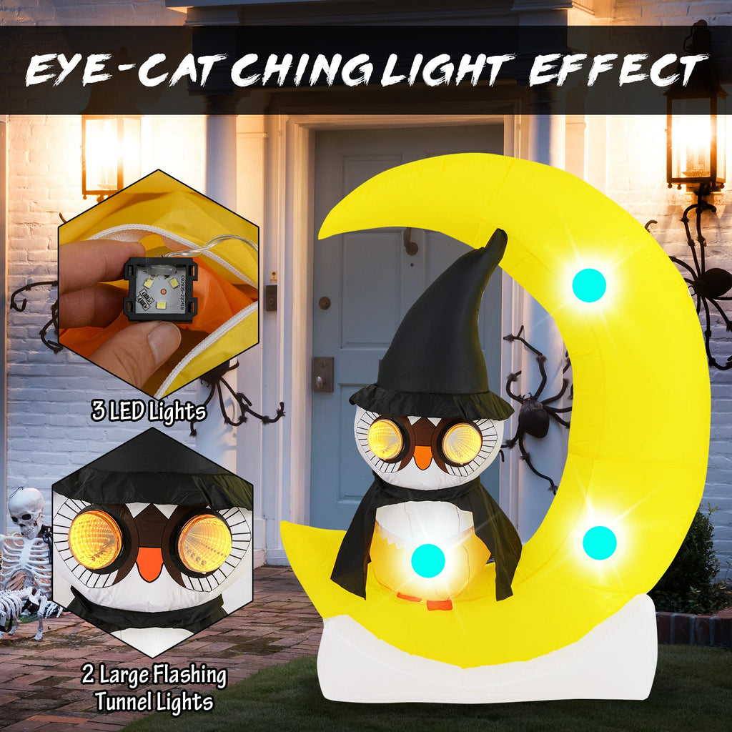 Light-Up Halloween Owl & Moon Inflatable