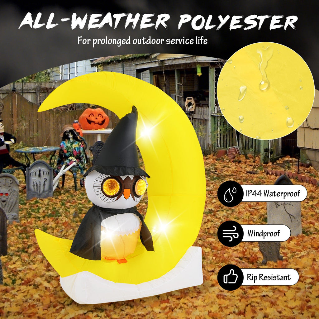 Light-Up Halloween Owl & Moon Inflatable